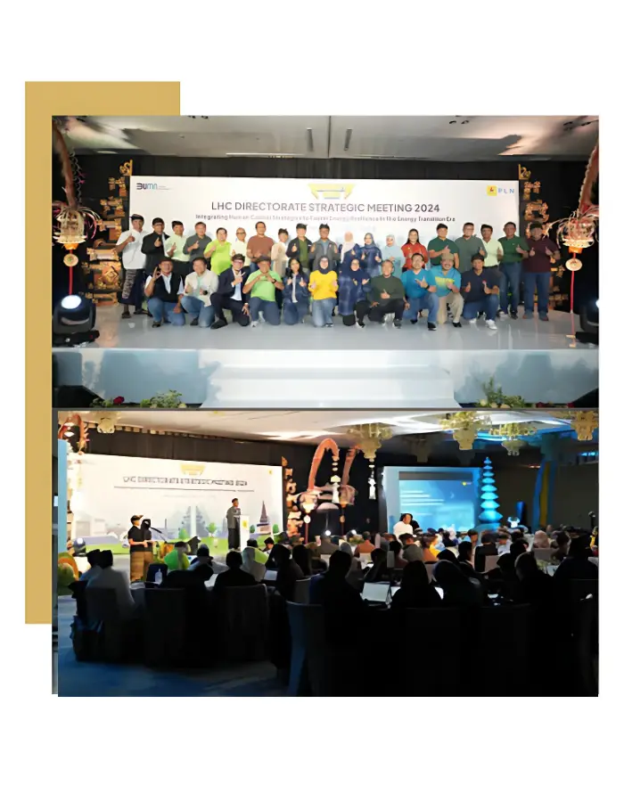 Foto bersama klien dan pemandangan acara dari atas di Launching & Workshop PT PLN Persero